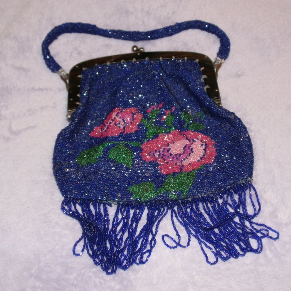 Vintage Blue Beaded Purse - Picture 2 of 3